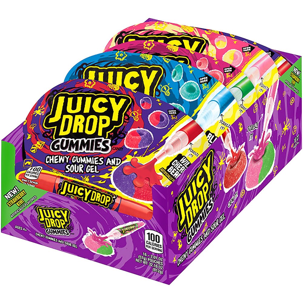 Juicy Drop Chewy Fruit-Flavored Gummies & Sour Gel Pen Candy Packs – 32.16 oz, 1