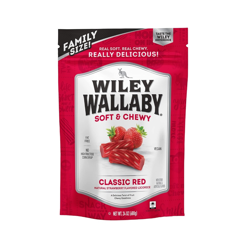 24 Ounce Vegan Strawberry Licorice Soft Chewy Candy Resealable Bag