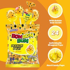 Bon Bon Bum Lollipops Tropical Passion Fruit Flavor, 24 Count (Pack of 1)