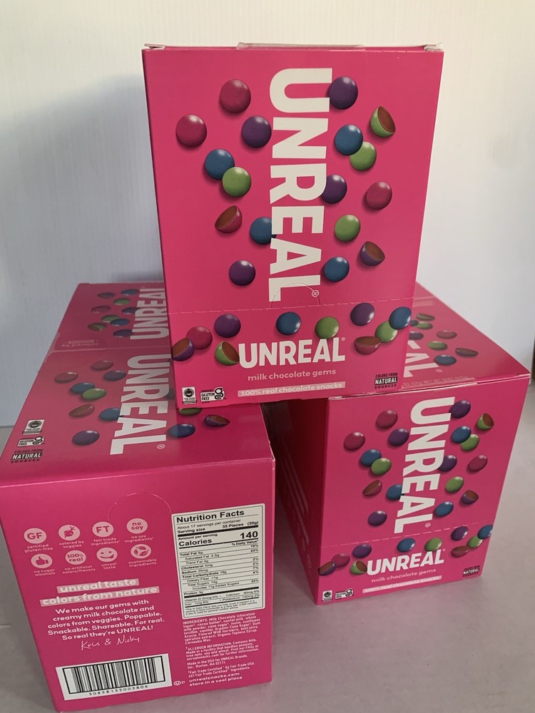 UNREAL GEMS New Full Case (9 packs) Unreal Milk Chocolate Gems 2 Oz per pack