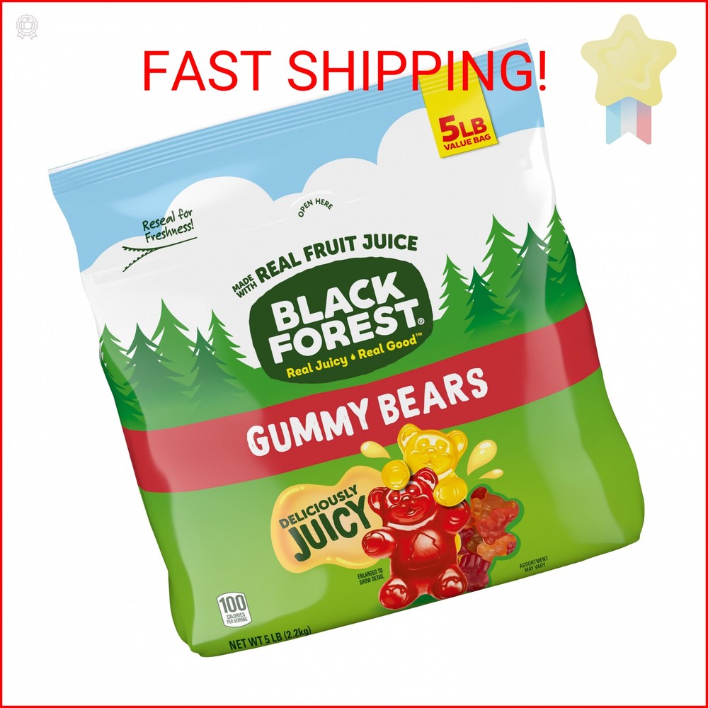 Black Forest Gummy Bears Candy, Made With Real Fruit Juice, Resealable 5-Pound B