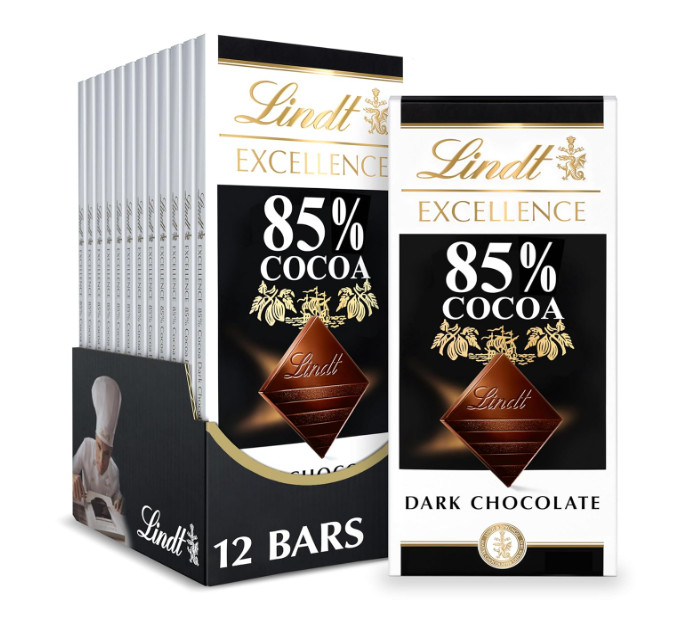 Lindt Excellence 85% Cocoa Dark Chocolate Bar 3.5oz 12 Pack