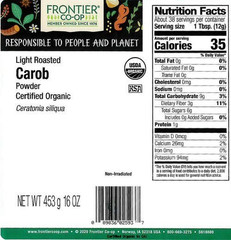 Frontier Co-Op Organic Lightly Roasted Carob Powder 1 Lb Unsweetened – Kosher