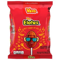 Vero Elotes Chili Strawberry Paletas Lollipops, 40 Count (Pack of 1), Clear