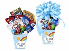 Get Well Soon Care Package Gift Box With Candy-Cookies-Snacks & Light Blue Bow