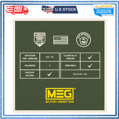 MEG Military Energy Gum Arctic Mint 100mg Caffeine Fast-Acting 12-Pack