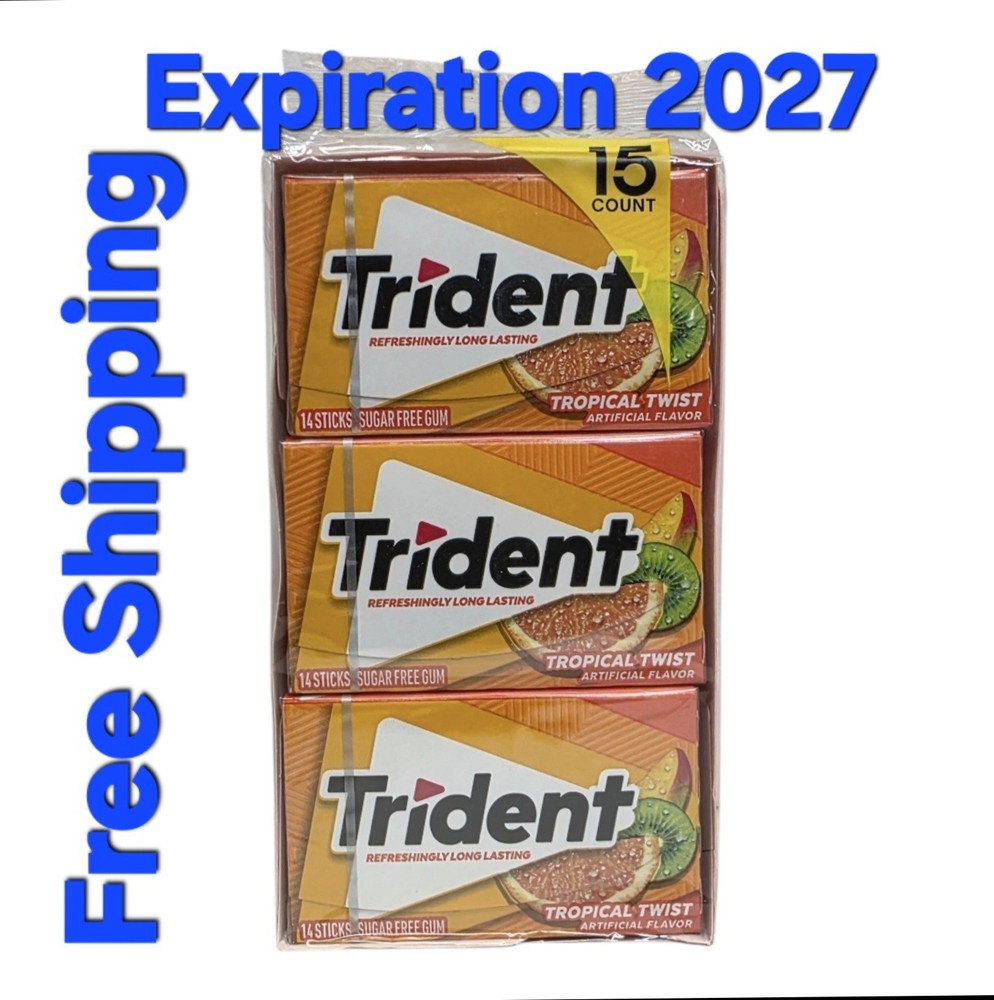 Trident Sugar Free Gum Tropical Twist 15 Count 14 Piece 210 Count, Free Shippin