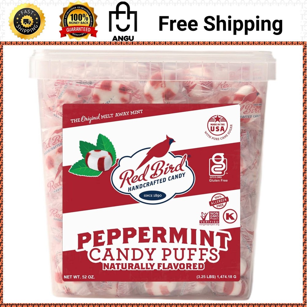 Red Bird Soft Peppermint Candy 52oz Tub Individually Wrapped Gluten Free Mints