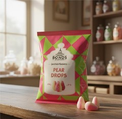 Original Bonds London Pear Drops Bag Sugar 5.3 Ounce (Pack of 1), Yellow,Pink