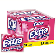 Extra Spearmint Sugarfree Chewing Gum, 15 Pieces (Pack Of 10)
