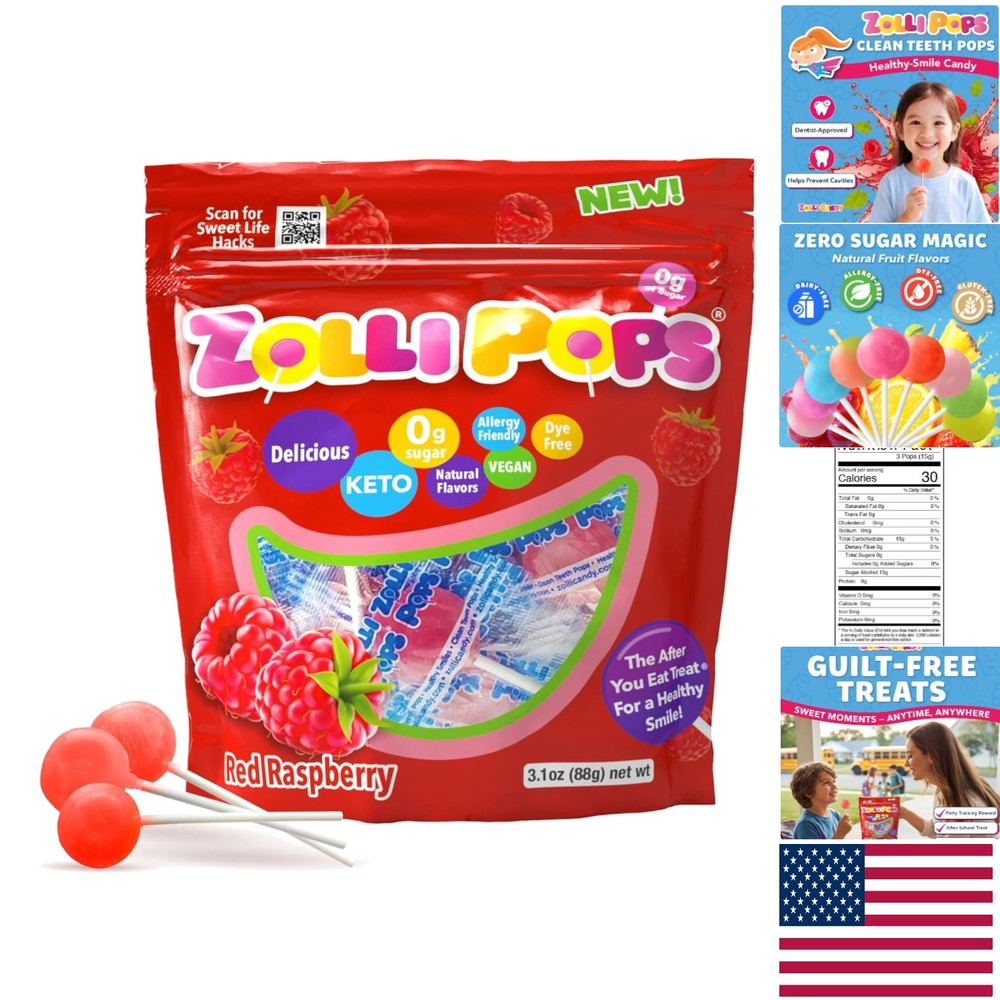 Keto-Friendly Clean Teeth Lollipops, Sugar-Free Raspberry – Zollipops, 3.1 oz