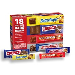 Assorted , Crunch, Baby Ruth, and 100 Grand Full Size Chocolates, 18 count, 3…