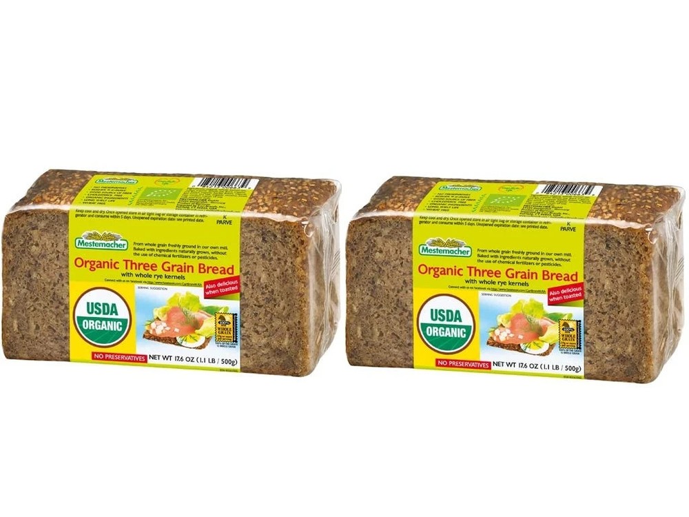 Mestemacher Whole Grain Bread (Organic Three Grain, 17.6 oz, pack of 2