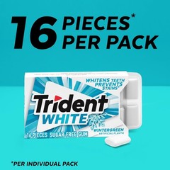 Trident White Wintergreen Sugar Free Gum, 9 Packs of 16 Pieces (144 Total