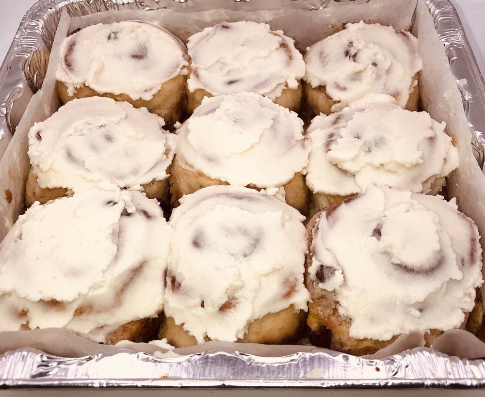 Sugar-Free, Keto, Gluten Free, And Low Carb Vanilla Icing Topped Cinnamon Rolls