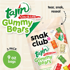 Tajin Gummy Bears, Assorted Fruit Candy Gummies with Chili and Lime Seasoning, M