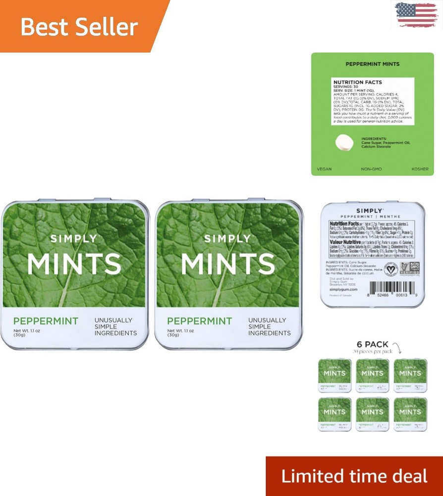 SIMPLY MINTS Natural Peppermint Breath Mints – 180 Count & Allergen-Free