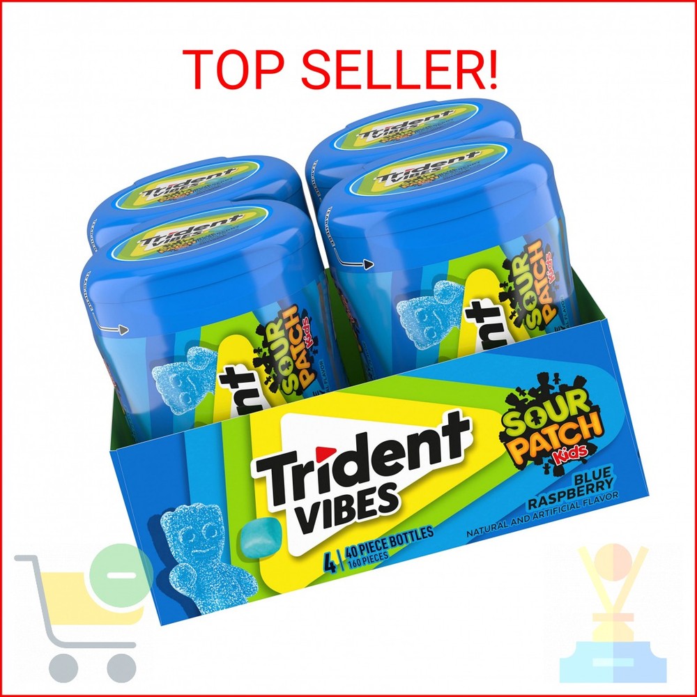 Trident Vibes SOUR PATCH KIDS Blue Raspberry Sugar-Free Chewing Gum, 4 Count