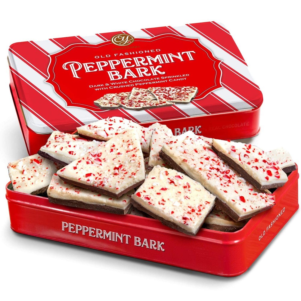CY Chocolates Handmade Dark and White Layered Peppermint Bark Tin for Christm…