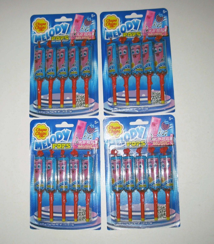 NEW Lot of 4 Melody Pops Lollipop Candy 5 Pack Chupa Chups 2.65oz 01/27 Exp