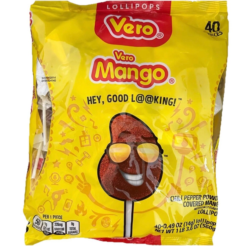Vero Mango Picosito Mexican Lollipops With Chilli Powder 40 Pieces Candy