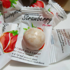 CHEWY MILK FRUIT CANDY THAI DESSERT STRAWBERRY FLAVOR HAOLIYUAN BRAND 67g.