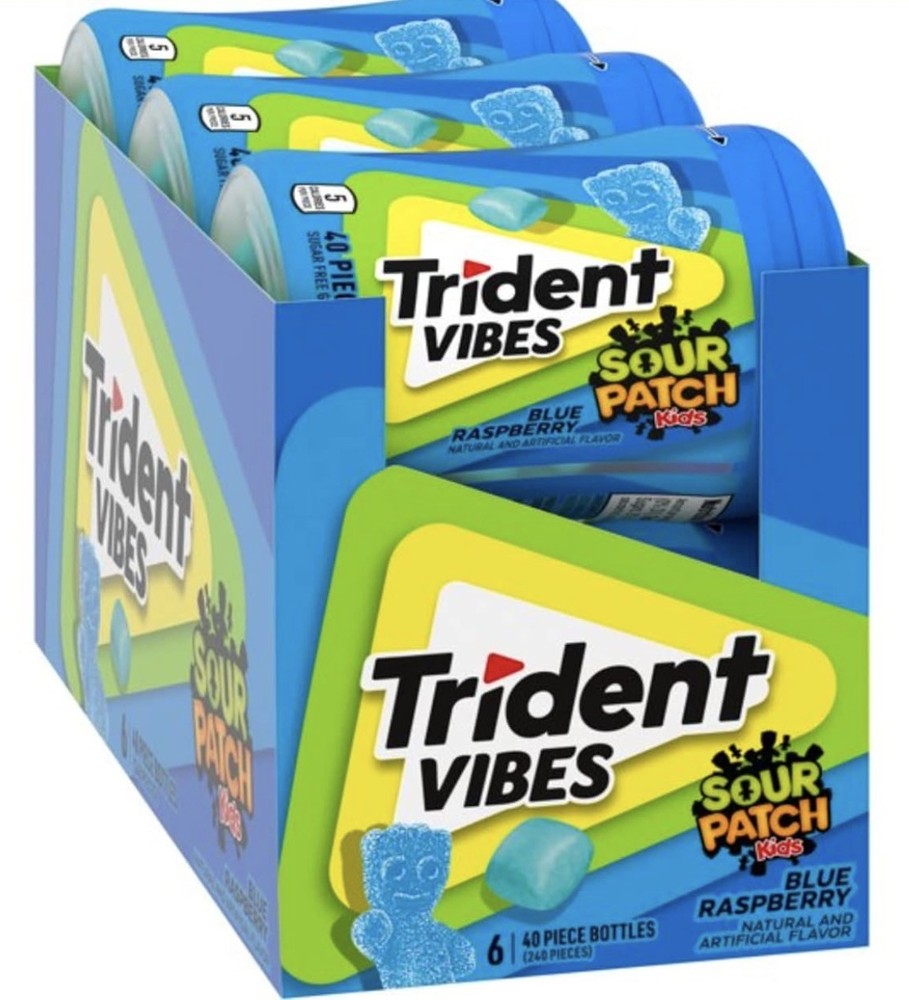 Trident Vibes Sour Patch Kids Blue Raspberry Chewing Gum – 6 bottles 240 Pieces