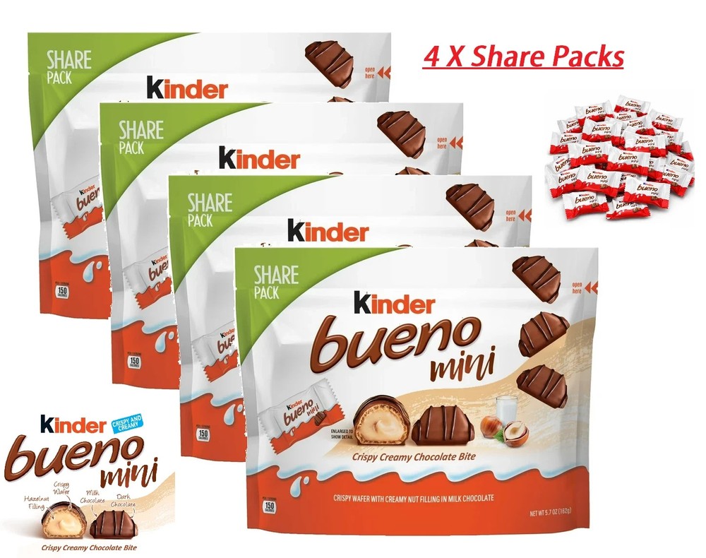 Kinder Bueno Mini Crispy Wafer Creamy Nut Filling Milk Chocolate (Pack of 4)