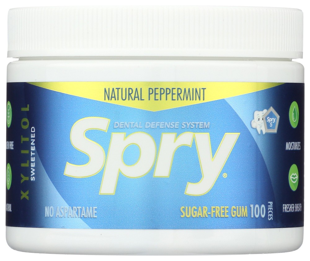 Spry Sugar Free Chewing Gum Natural Peppermint Xylitol 100 Ct 1 Pack