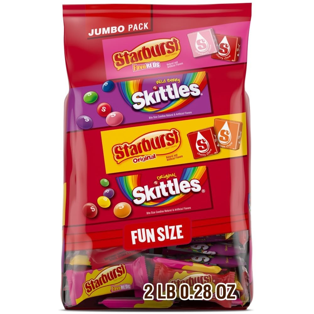 Skittles, Starburst Fun Size Chewy Candy Assorted Variety, Individually Wrapped,