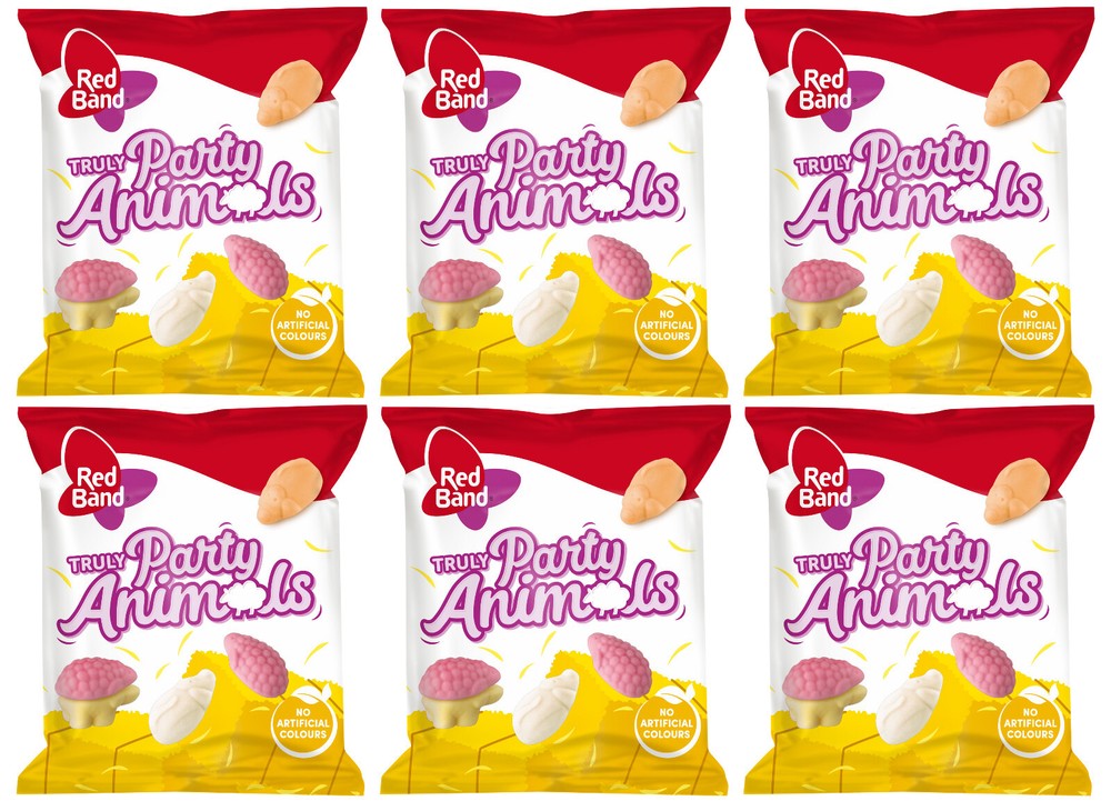 6 RED BAND PARTY ANIMALS Gummy Candy Bags Sweets Gummies 110g 3.88oz