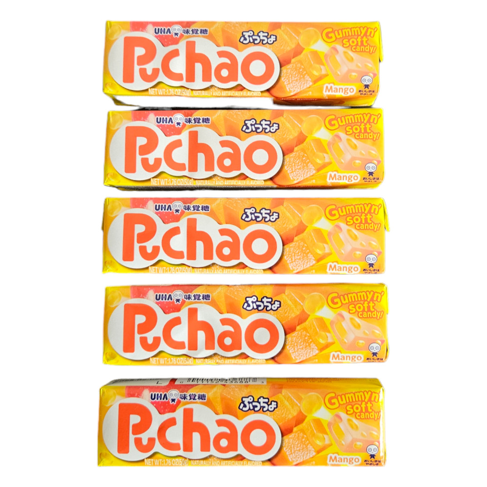Uha Puccho Puchao Japanese Chewy Candy Stick, 5 packs Mango Flavor 50g each x 5