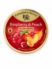 Cavendish & Harvey Raspberry Peach Filled Drops Hard Candy Tin 6 oz 175g
