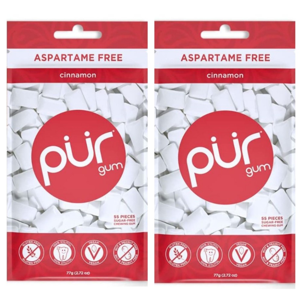 PUR Xylitol Chewing Gum CINNAMON (55 Pieces, 2 Pack) Sugarless Vegan Pure