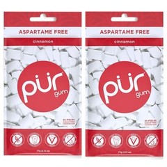PUR Xylitol Chewing Gum CINNAMON (55 Pieces, 2 Pack) Sugarless Vegan Pure