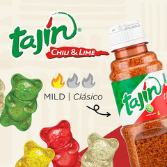 Tajin Gummy Bears, Assorted Fruit Candy Gummies with Chili and Lime Seasoning, M