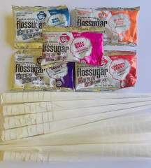 Premium Flossugar Cotton Candy Kit-100 Count Paper Cones & 5 Assorted 8oz Sugar