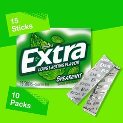 Sugarfree Spearmint Gum Bulk, Individually Wrapped, 15 Count, Pack of 10