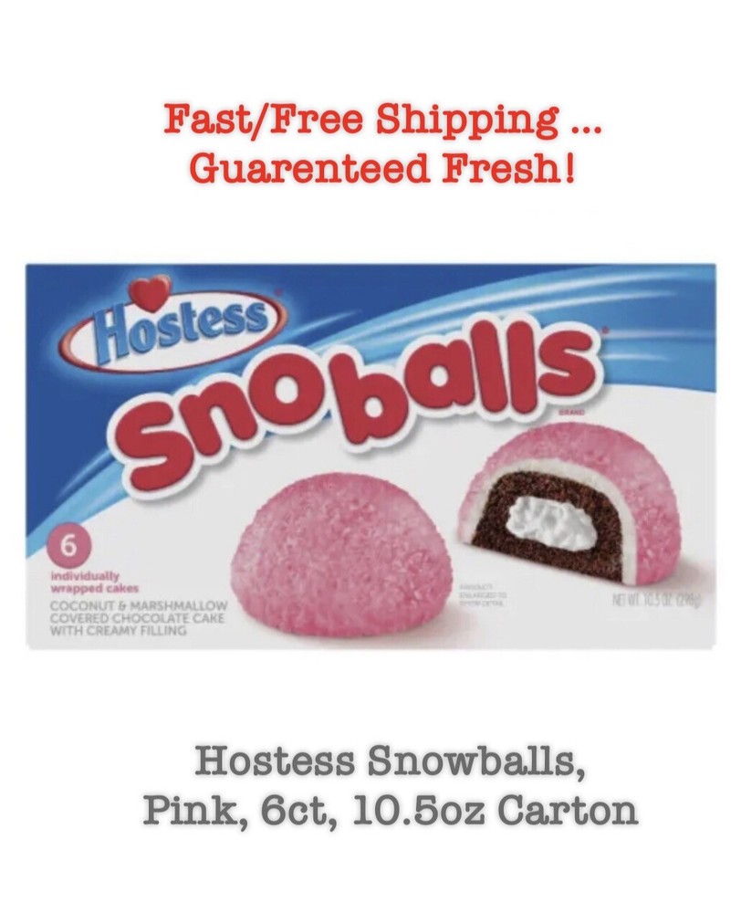 Hostess Snowballs, Pink, 6ct, 10.5oz Carton FREE SHIPPING