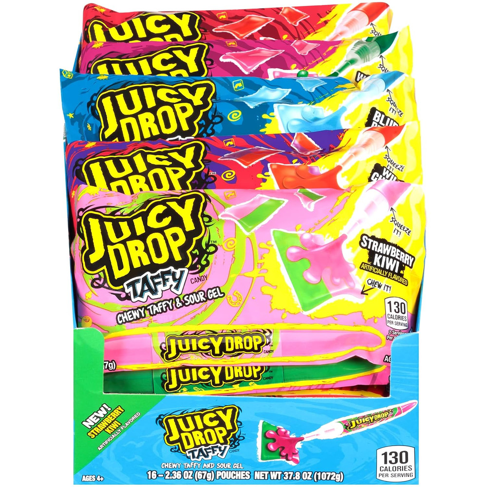 Taffy Variety Pack, Assorted Flavors Sweet Chewy Candy with Sour Gel Pen, 2.36 O