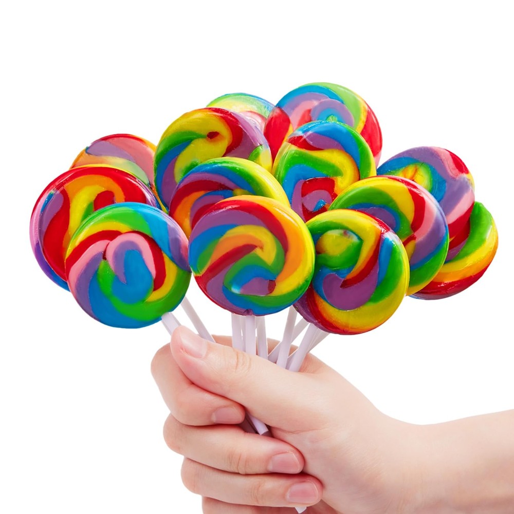 Swirl Rainbow Lollipops Individually Wrapped Bulk Suckers for Kid’s Birthday,…
