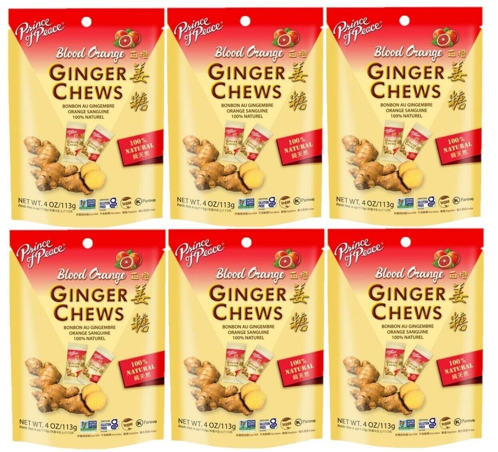 Prince of Peace Ginger Chews with Blood Orange 4 oz ( Pack of 6 )~1/01/2026
