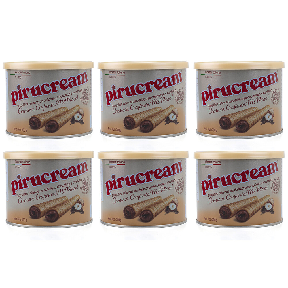Pirucream Cream Filled Rolled Wafer. Chocolate and Hazelnut. 10.59 oz. Pack of 6