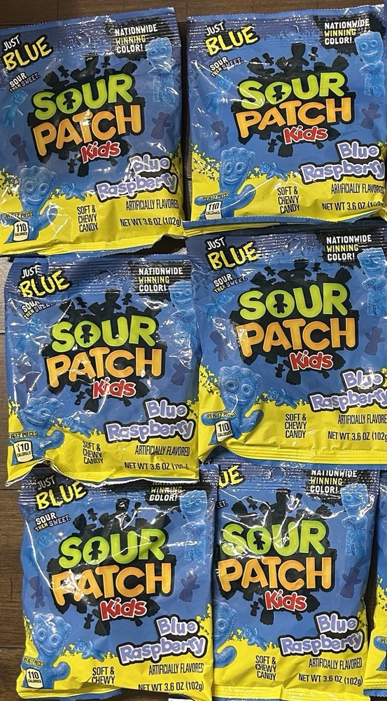 6 bags/3.6oz Sour Patch Kids Blue Raspberry Soft & Chewy Sour Candy