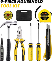 Small Homeowner Tool Set 9 Pieces General Household Small Hand Tool Kit with Pla