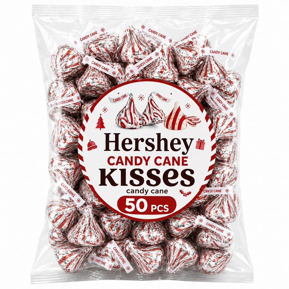 Hershey’s Kisses Candy Cane Peppermint Chocolates 9 oz Bag Approx 50 Count