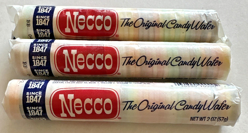 Necco Wafers-Original Mixed Wafers-3 Rolls -2oz Rolls-New-FREE SHIPPING